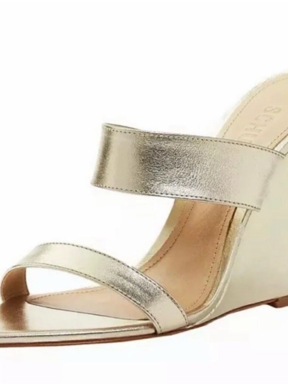 SCHUTZ Metallic Gold Double-Strap Wedge Sandals